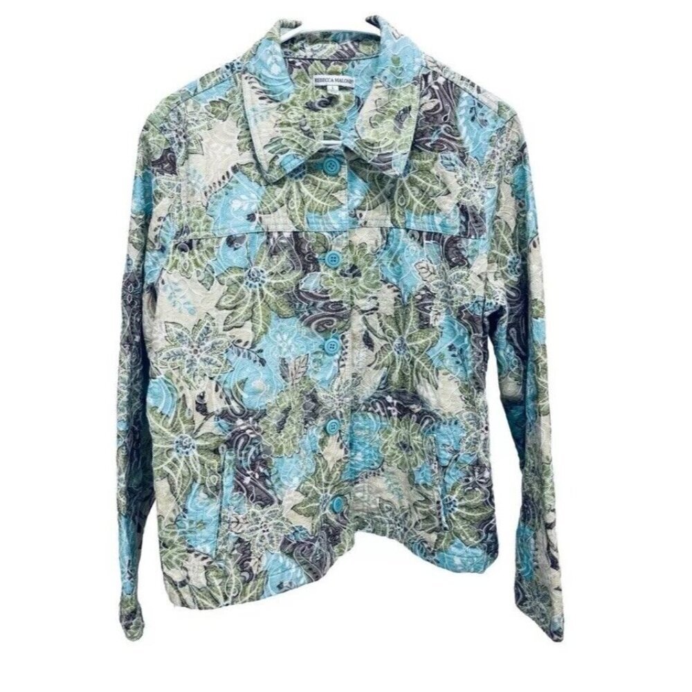 Rebecca Malone Jacket Blazer Size L Women’s Floral Print Stretch Multicolor